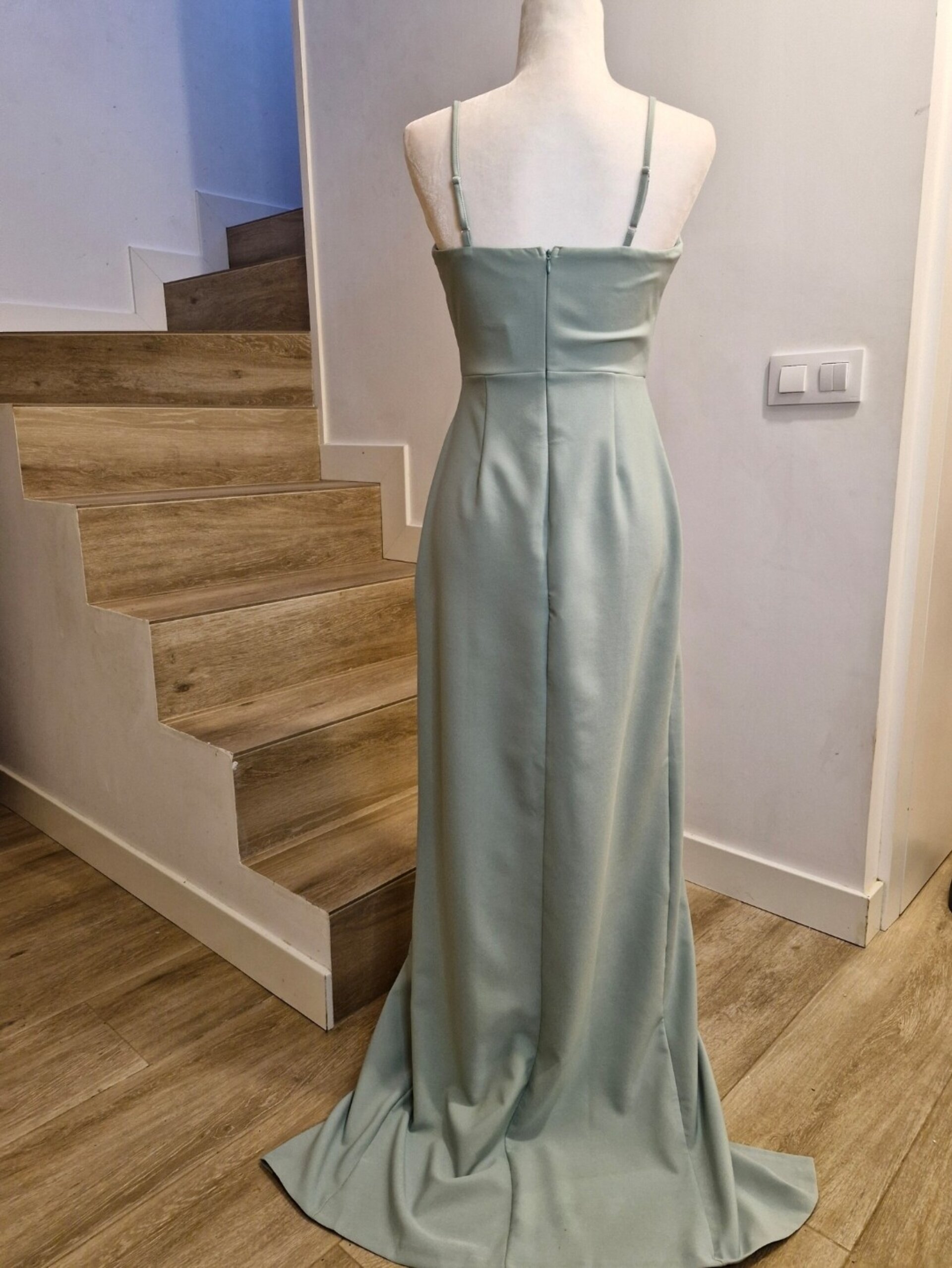 Vestido de fiesta verde menta drapeado - 2