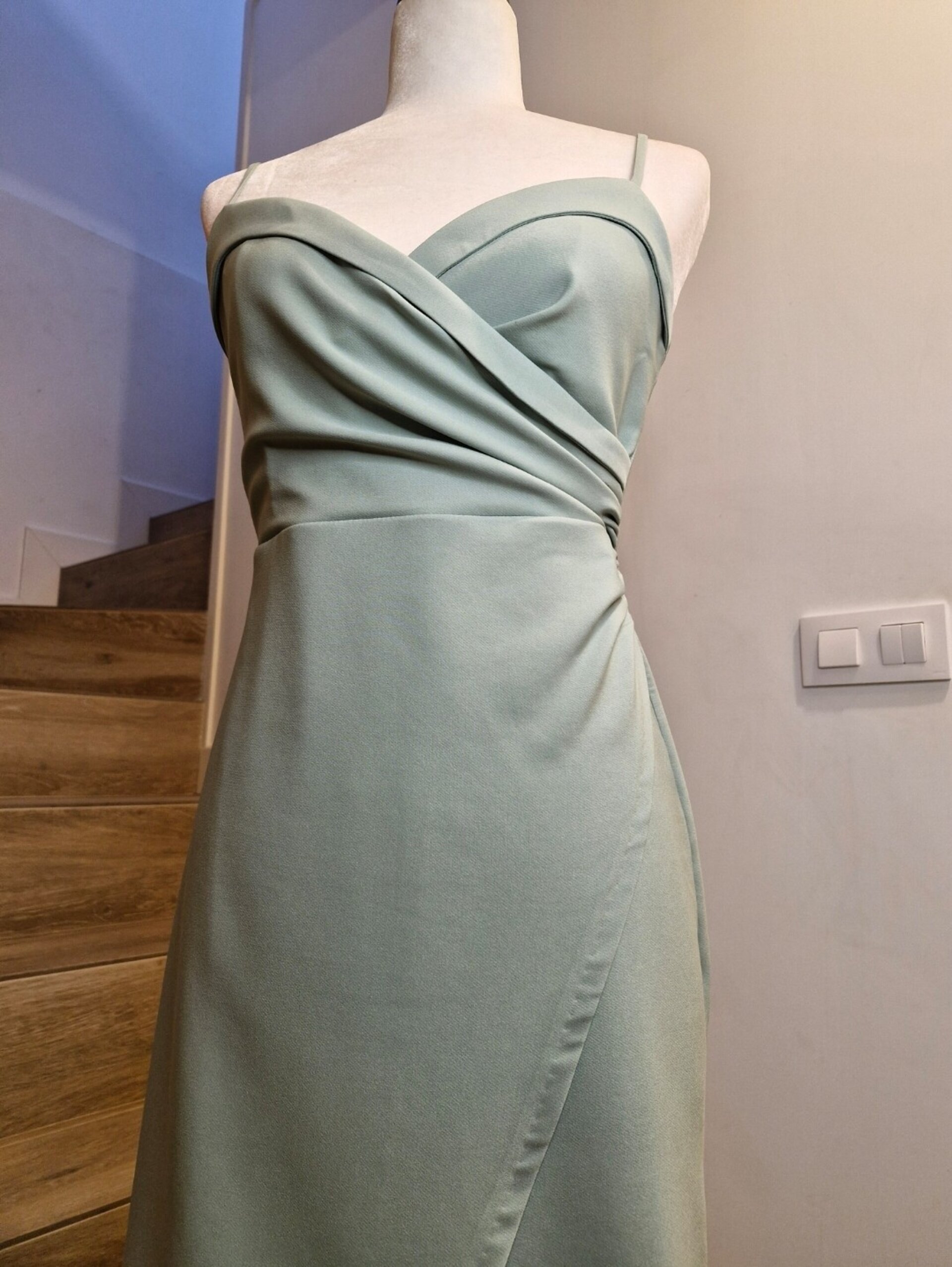 Vestido de fiesta verde menta drapeado - 3