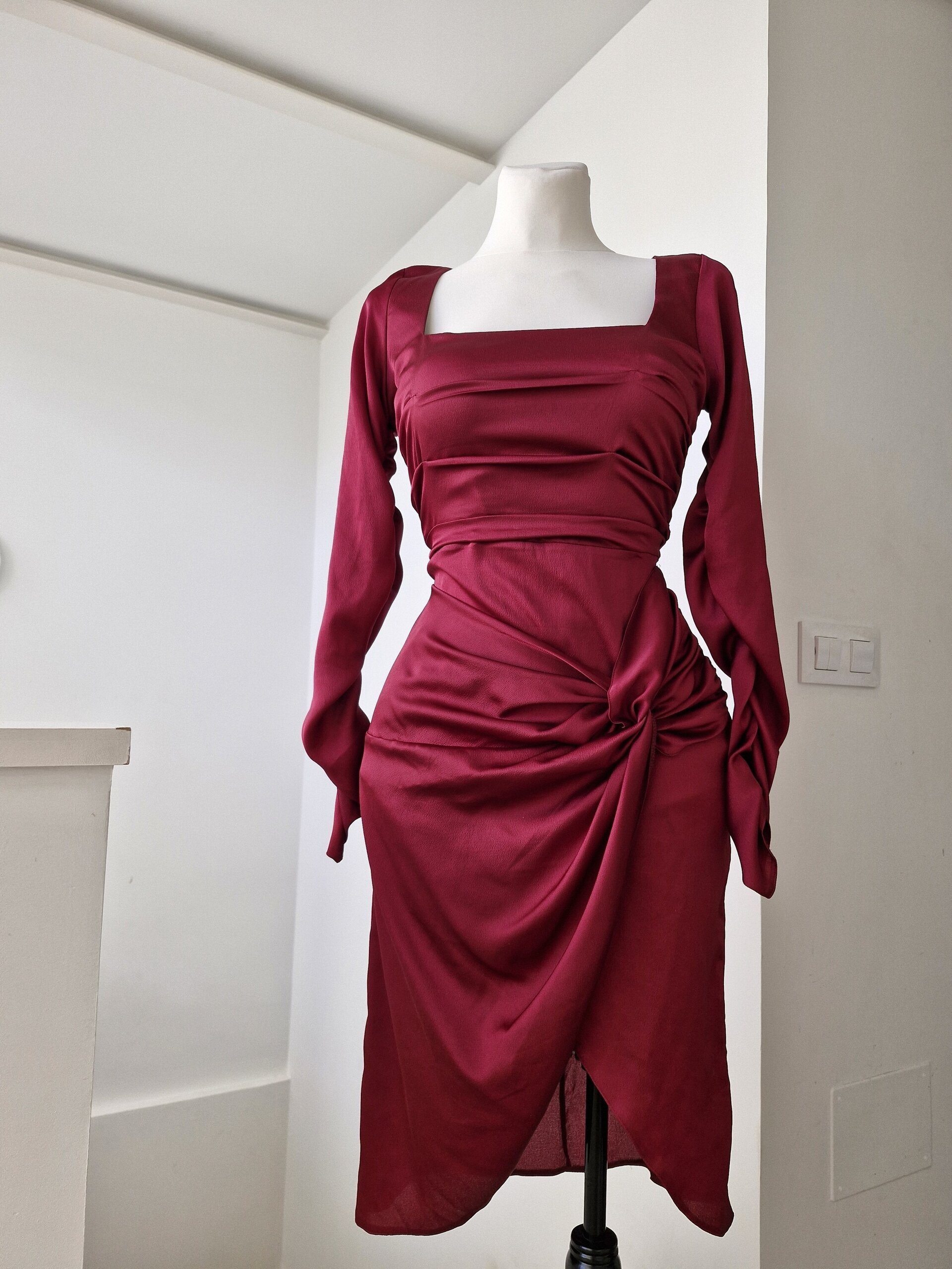 Vestido drapeado manga larga - 3