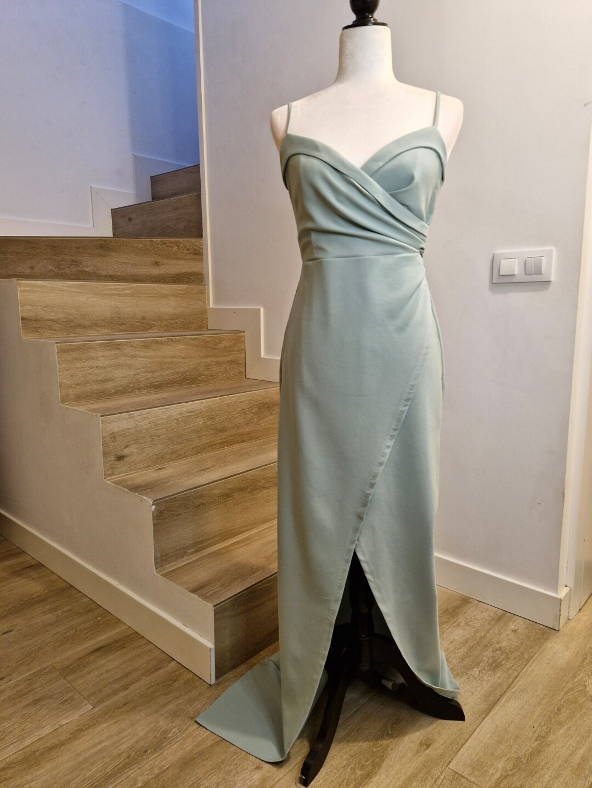 Vestido de fiesta verde menta drapeado - 4